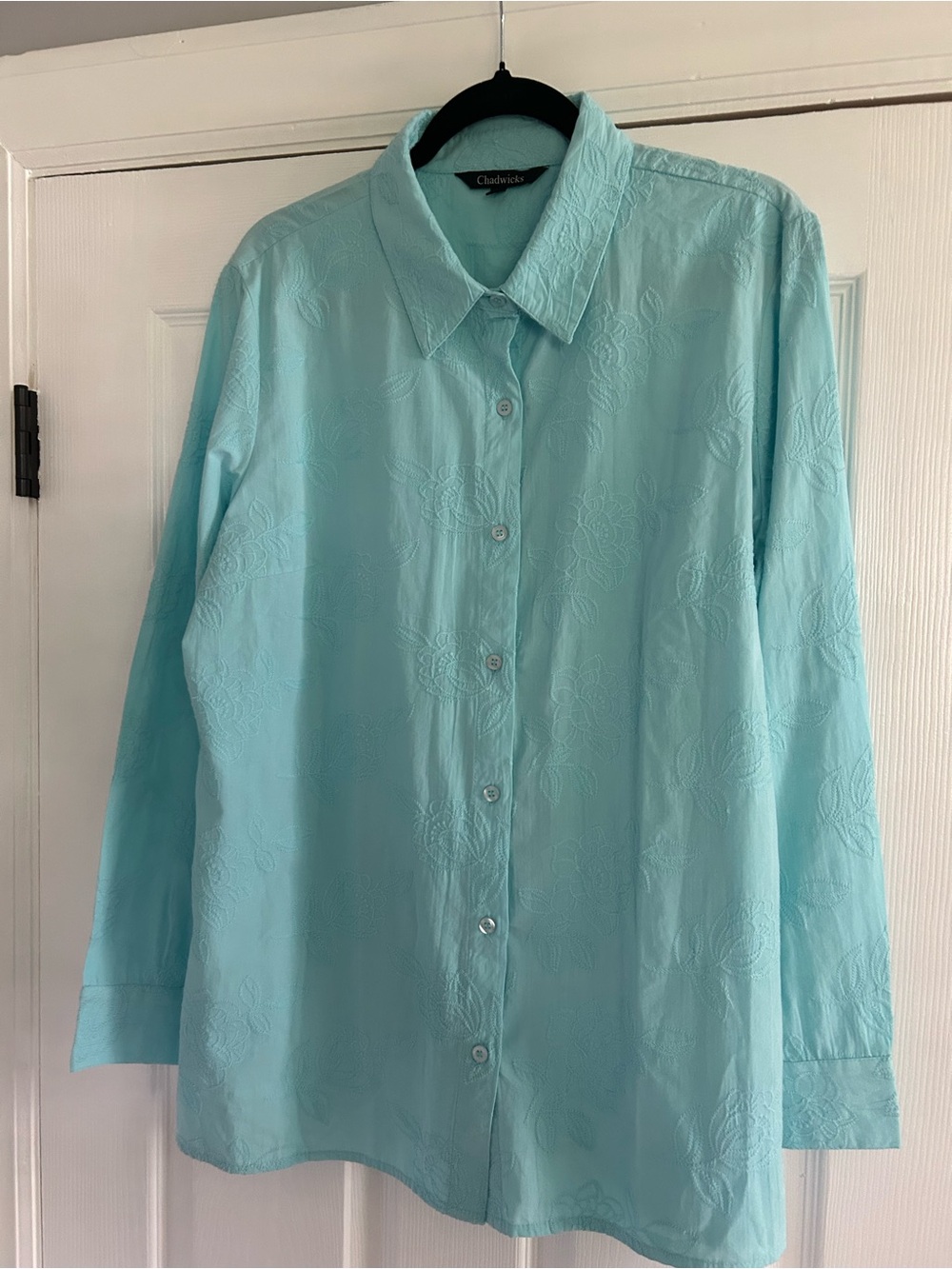 Chadwicks  100%  Cotton Light Aqua Embroidered Button-Up Shirt - L-a NWOT